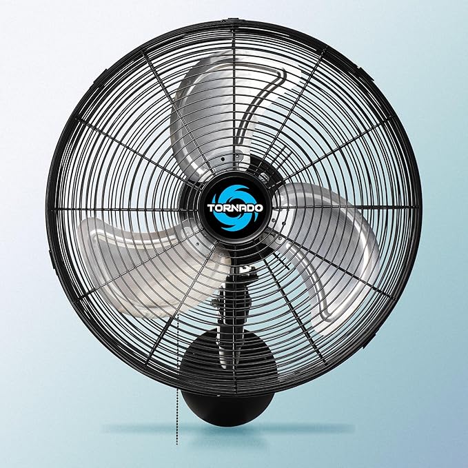 Tornado 20 Inch Pro Series High Velocity Wall Mount Fan, Oscillating Industrial, Commercial & Residential Fan, 3-Speed, 5250 CFM, 1550 RPM, 1/6 HP, 6.6 FT Cord, UL Listed
