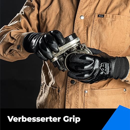 Waterproof Gloves Bulk Pack for Men and Women, 3 Pairs, Freezer Gloves with Grip, Double Nitrile Dipped for Extreme Oil Repellent, for Construction, Mechanics, Mining, Plumbing, Black, X-Large
