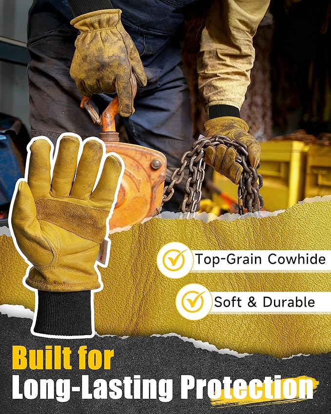DULFINE Winter Leather Work Gloves for Men and Women,3M Thinsulate Lining for Cold Weather Work, Thermal Insulated Gloves