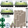 Hahood 3 Pack Seed Starter Tray Kit with Grow Light Germination Trays with Humidity Dome, 120 Peat Pellets, Gardening Tools, Plant Labels, Plant Growing Trays for Seeds Growing Starting, Black