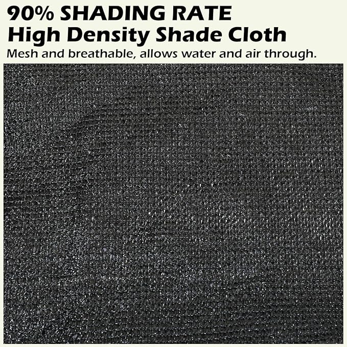 90% Black Shade Cloth 6ft x 12ft Heavy Duty Outdoor Mesh Tarp with Grommets，Sun Shade Canopy for Patio，Garden，Greenhouse，Chicken Coops，Plants Vegetables，Swimming Pool