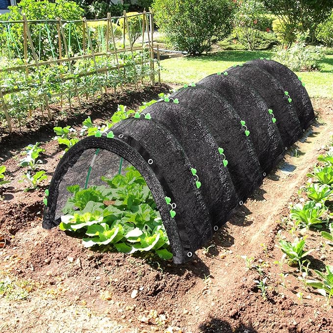 10 X 6.5FT 75% Garden Shade Cloth with Hoops, Plant Shade Cloth Garden Greenhouse Grow Tunnel for Heat Protection, Raised Bed Row Cover Black Netting Tarp for Outdoor Outside Patio Chicken Coops