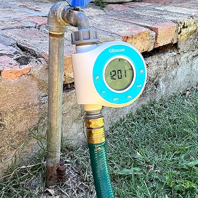 Gilmour Single Outlet Water Timer for Garden Hose, Programmable Automatic Watering System, LCD Screen, Rain Delay, Battery Operated