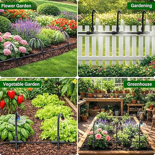 MIXC 2026-Upgrade 360° Adjustable Drip Irrigation System Kit, 133FT Bendable Watering Misting System with 3 Spray Nozzle Types, 1/2" (33FT) & 1/4" (100FT) Tubing for Garden Raised Bed Lawn Greenhouse
