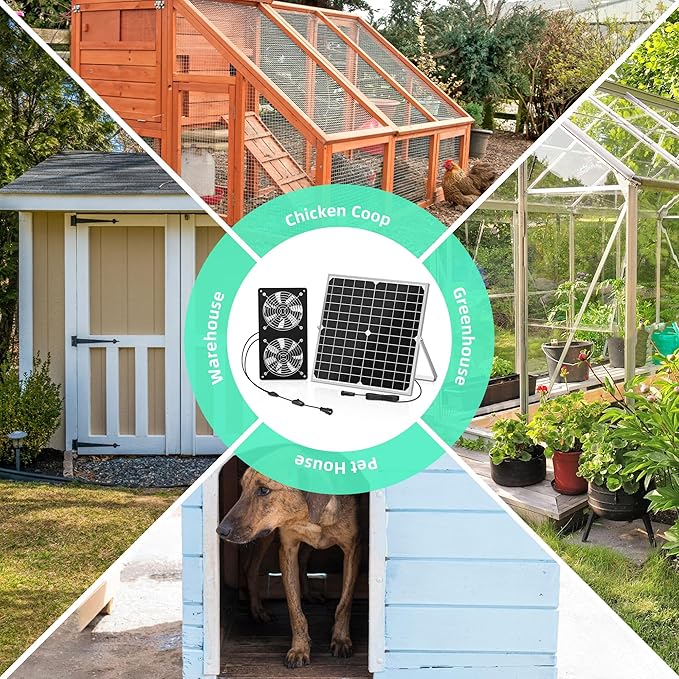 TIMEBAL Solar Exhaust Fan for Shed, 350 CFM High Airflow Solar Vent Fan with Dual Waterproof Fans, Outdoor Ventilation for Chicken Coop, Greenhouse, Dog House Cooling