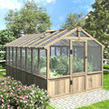 Yardenaler 8x16 FT Greenhouse for Outdoor, 6MM Thick Polycarbonate Panel Wooden Walk-in Green House with Adjustable Roof Vents and Lockable Door, Backyard Garden, Light Mocha Brown