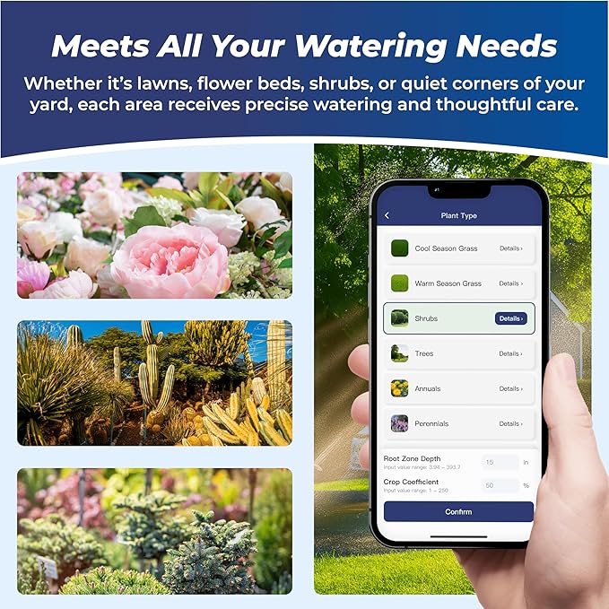 Smart Sprinkler Controller, 6 Zones Wi-Fi Irrigation System, Hyper-Local Weather Intelligence, Automatic Rain Skip, Compatible with Alexa