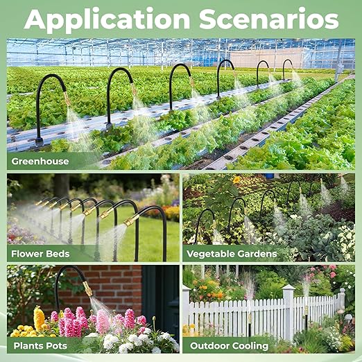 50FT Drip Irrigation System for Garden: Quick Connect PE Tubing Automatic Water Sprinkler Kit Adjustable Misting Part 1/4" Watering Hose for Outdoor Raised Bed Plants Flower Yard Greenhouse