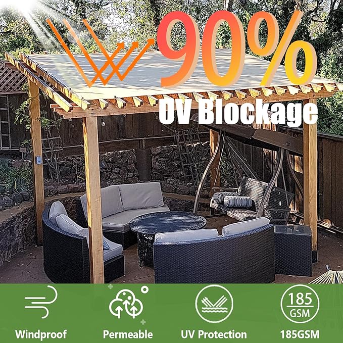 90% 6x20ft Sun Shade Cloth for Outdoor Deck Backyard Patio Garden Pergola Cover Canopy Gray