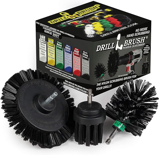 3pc Ultra-Stiff Bristled Crevice Cleaning Brush Set: Ideal Cleaning Supplies for BBQ, Grill, Smoker, and Backyard Accessories - Rust Remover - Concrete Brush - Electric Spin Scrubber for Tight Spaces