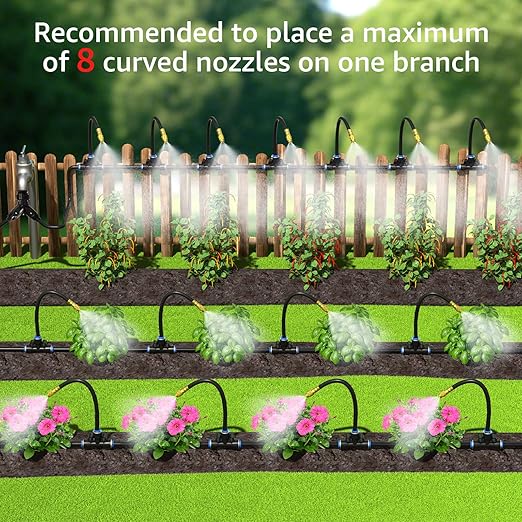 Bluepro Drip Irrigation System 200FT 1/4", 2026-Upgrade Garden Sprinkler Kit with 32PCS 360° Adjustable Copper Nozzles, Automatic Misting Watering System for Raised Beds, Greenhouse, Lawn, Patio, Yard