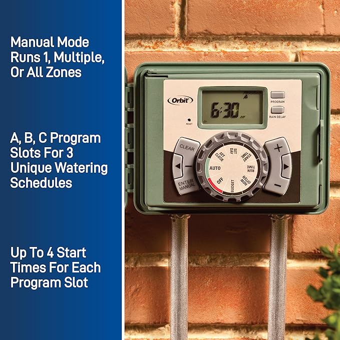 Orbit 6 Station Indoor or Outdoor Irrigation Controller, Tri-Lingual