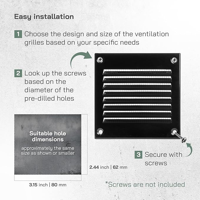Vent Systems 4'' x 4'' Inch (Overall Dimensions) - Black Air Vent Cover Metal Air Return Grill with Built in Mesh Screen HVAC Vent Duct Cover for Home Improvement - Exhaust, HVAC Ducting Ventilation