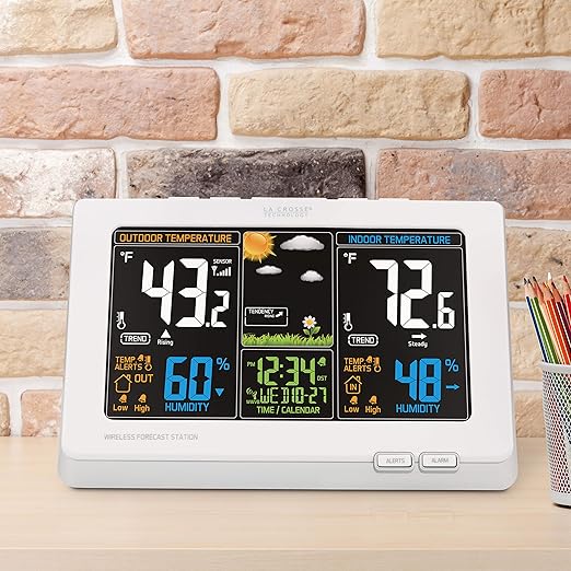 La Crosse Technology Wireless Atomic Digital Color Forecast Station with Alerts, White (308-1414W)