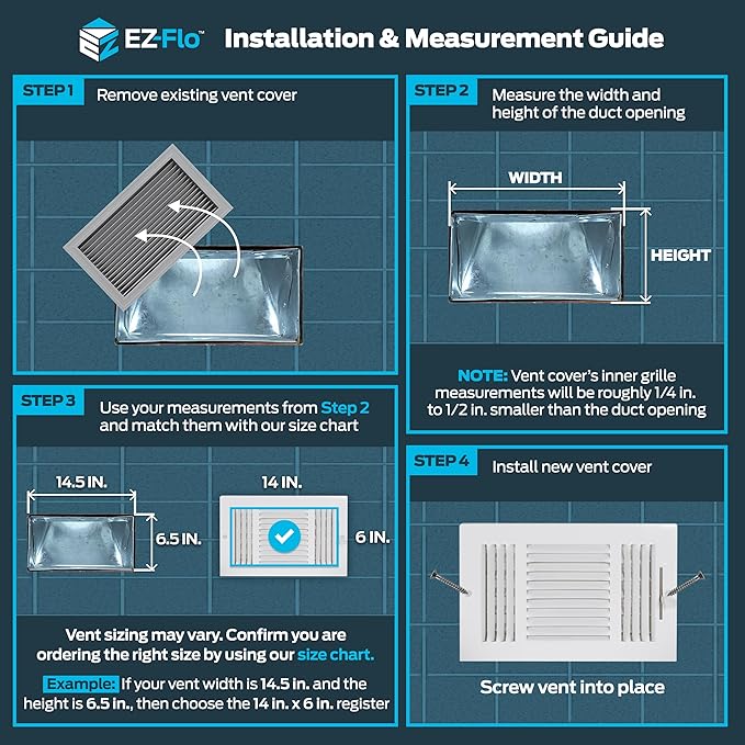 EZ-FLO 14 x 6 Inch (Duct Opening) Air Vent Cover for Wall or Ceiling, Three-Way Ventilation Register, Solid Steel HVAC Register Cover, White, 61616