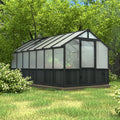 Yardenaler 8x14 FT Outdoor Greenhouse Kit, Wooden Greenhouses for Outdoors Walk-in Green House with 6MM Thick Polycarbonate Panel & Adjustable Roof Vents, Backyard Garden, Black