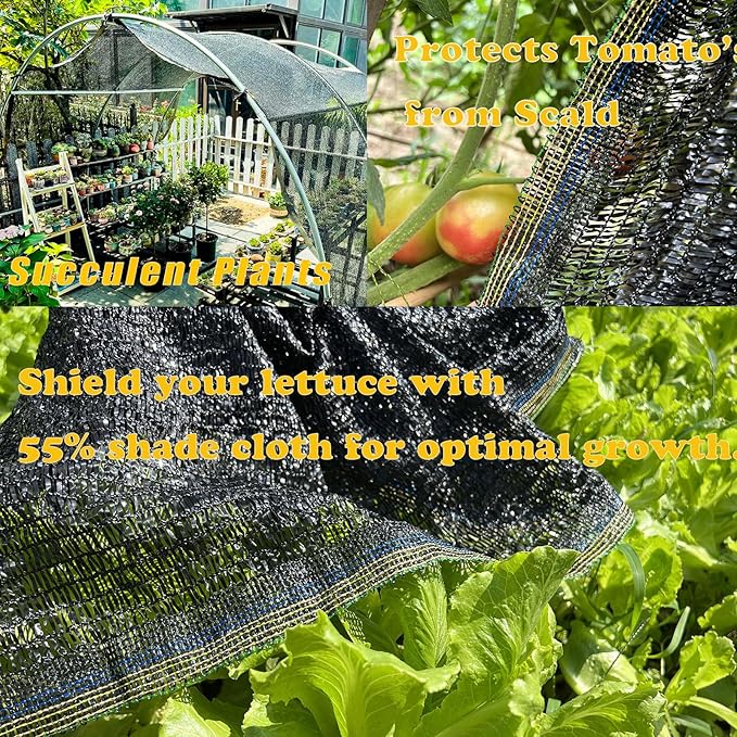 55% Sunblock Shade Cloth Cover Mesh UV Resistant Net for Garden Flower Plant Greenhouse, Black (6.5 x 10 FT)