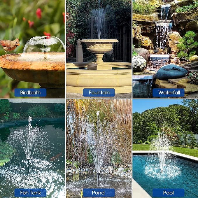 Biling 20W Solar Fountain Pump, 320GPH Submersible Solar Pond Pump with Filtration and Dry Run Protection, 7.5ft Lift, PVC Tubing and Nozzles for DIY Pond Fountain, Waterfall, Outdoor Water Features