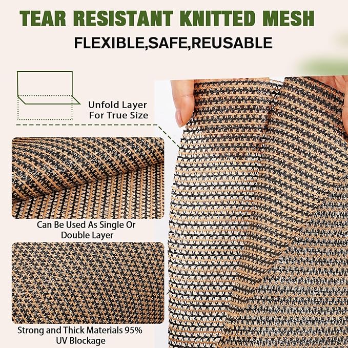 95% 6ft x 100ft Bulk Eyelets Shade Cloth Roll Sunblock Shade UV Resistant Net Windscreen Cover Fabric Roll for Garden Greenhouse Flower Plant Patio Kennel Canopy(Brown, 1 Pcs)