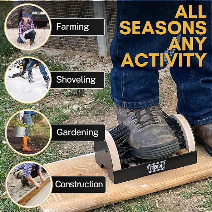 Heavy Duty Boot Brush Cleaner Outdoor Floor Mount or Portable Commercial Boot Scraper/Scrubber with Hardware, Wood