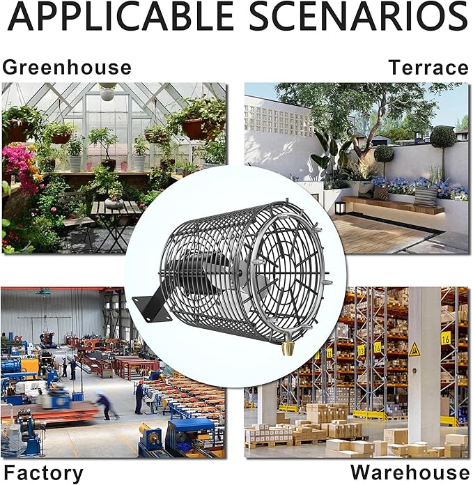 Greenhouse Air Circulation Fan with Mist and Water Pipe 1/80 HP 115V Ceiling Wall Mount Fan High Speed Circulation for Greenhouse, Warehouse, Patio, Garage 450CFM, 12000BTU, ETL Listed