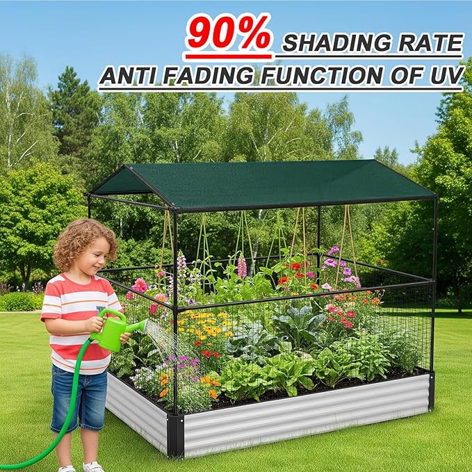 SUNNY GUARD 85-95% Sun Shade Cloth, 8 x 16 FT Green HDPE Mesh – Breathable Garden Shade Cover for Plants, Vegetables, Greenhouse, Patio, Chicken Coop & Dog Kennel