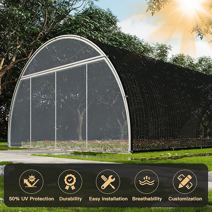 DIFY 8×10 FT Shade Fabric 90% Sun Shade Cloth with Grommets, Black Outdoor Mesh Trap for Garden Plants Cover, Greenhouse, Chicken Coop, Black Patio Netting