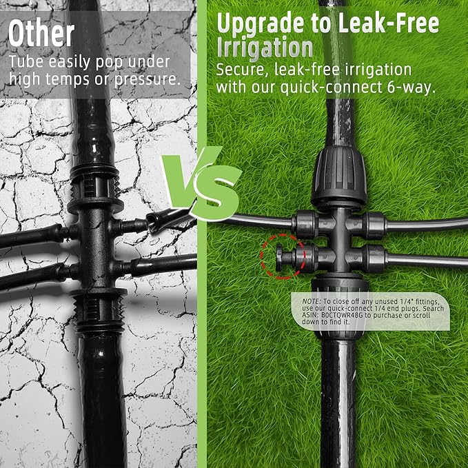 12 Pack 1/2'' to 1/4'' Drip Irrigation Fittings Kit, Push-to-Fit 3-Way | 4-Way | 6-Way Connectors Anti-leak Locked Drip Irrigation Part, Universal Multi-Way Splitter Fitting for 1/2" Irrigation Tubing