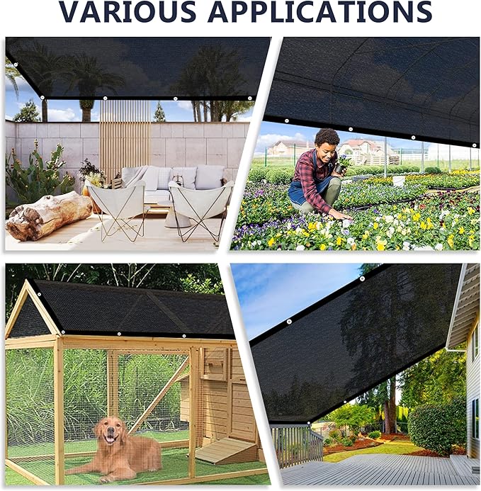 VICLLAX 30% Shade Cloth, 6x8FT Durable Black Mesh Trap with Every 3 FT Grommet, Sun Shade Fabric Netting for for Plants Cover, Greenhouse, Chicken Coop, Barn Kennel, Garden Patio