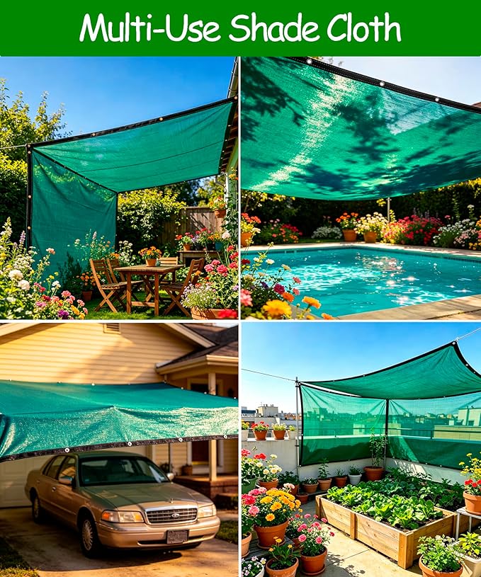 90% Green Shade Cloth 6ft x 14ft Heavy Duty Outdoor Mesh Tarp with Grommets, Sun Shade Canopy for Patio, Garden, Greenhouse, Chicken Coops, Plants Vegetables, Swimming Pool