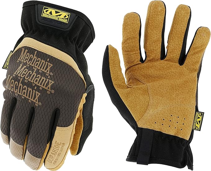 Mechanix Wear Fastfit Leather Gloves - Abrasion Resistant Gloves for Hand Safety - Breathable - Secure Fit - Two-Piece Palm - Machine Washable - Brown/Black - Small