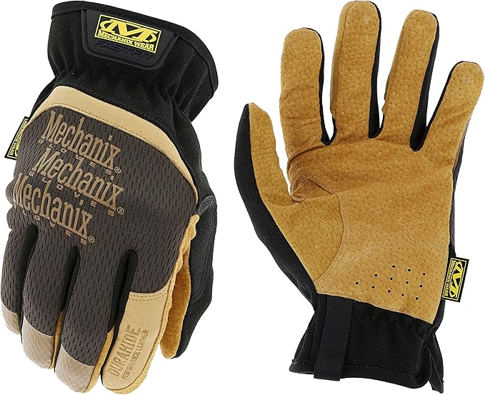 Mechanix Wear Fastfit Leather Gloves - Abrasion Resistant Gloves for Hand Safety - Breathable - Secure Fit - Two-Piece Palm - Machine Washable - Brown/Black - XX-Large