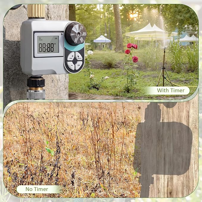 Kingdder Sprinkler Timer for Yard with Brass Inlet and Outlet Watering Timer for Garden Hose Timers Automatic Irrigation System with Rain Delay/Manual/ IP54 Waterproof(1 Outlet)