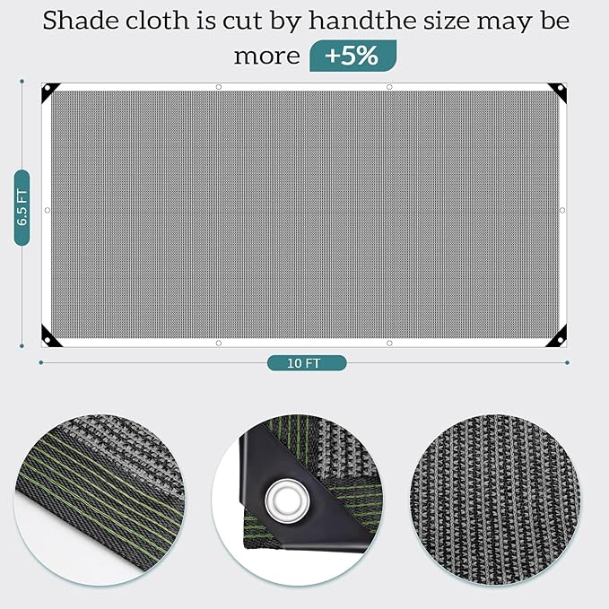90% Grey Shade Cloth, 6.5x10FT Resistant Garden Sun Shade Net, Durable Mesh Shade Tarp with Reinforced Grommets for Greenhouse, Plant, Chicken Coop, Pergola, Swimming, Canopy，Patio，Garden