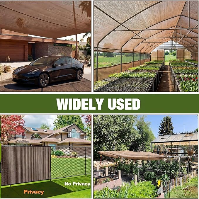 95% 6ft x 100ft Bulk Eyelets Shade Cloth Roll Sunblock Shade UV Resistant Net Windscreen Cover Fabric Roll for Garden Greenhouse Flower Plant Patio Kennel Canopy(Brown, 1 Pcs)