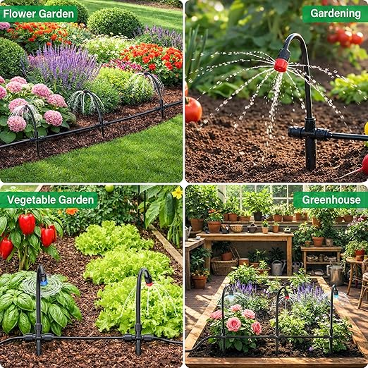 MIXC 20pcs 360° Adjustable Drip Irrigation Stream Emitters for 1/4" Drip Irrigation Tubing, Only 20pcs Push-to-Connect Drip Emitters and Quick-Connect Three-Way Tubing Fittings