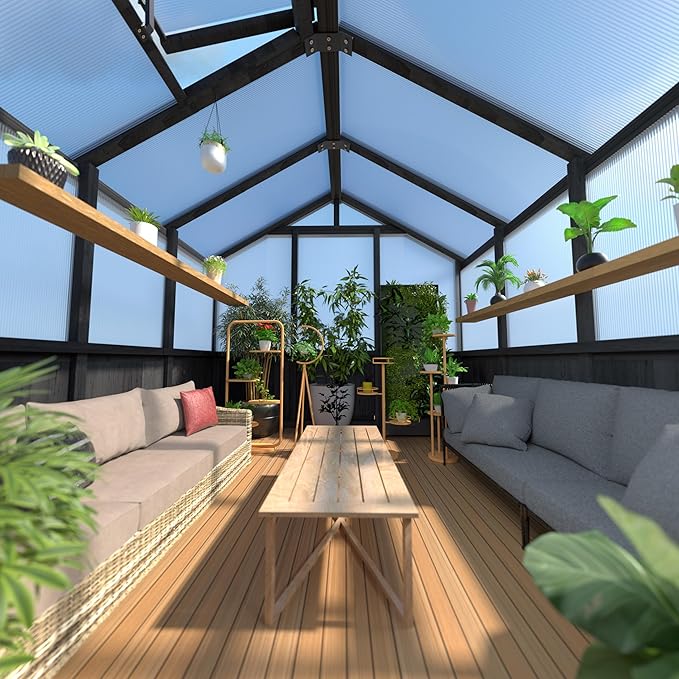MUPATER 6 x 10 FT Wooden Polycarbonate Greenhouse with Ventilated Window & Lockable Door, Multi-Layer PC Panels for UV Protection, Walk-in Greenhouse Kits Outdoor, Garden and Backyard, Black