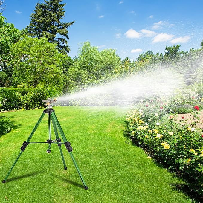 Pattiumo Sprinklers for Yard, 360° Tripod Sprinklers for Yard Large Area, 3/4" Connector Lawn Sprinkler, Adjustable Height 16-37”, Water Sprinkler for Lawn/Garden/Patio, 1Pack