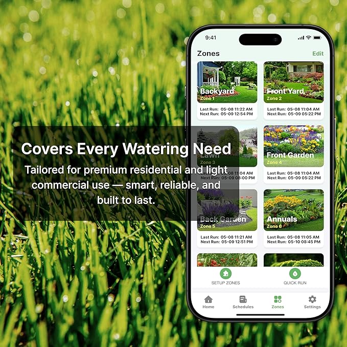 ImoLaza Outdoor Smart Sprinkler Controller, 4-Zone WiFi Irrigation Controller with Hyper-Local Weather, App Remote Control, Works w/ Alexa, Auto Watering, Rain/Freeze/Wind Skip, Smart Fault Detection