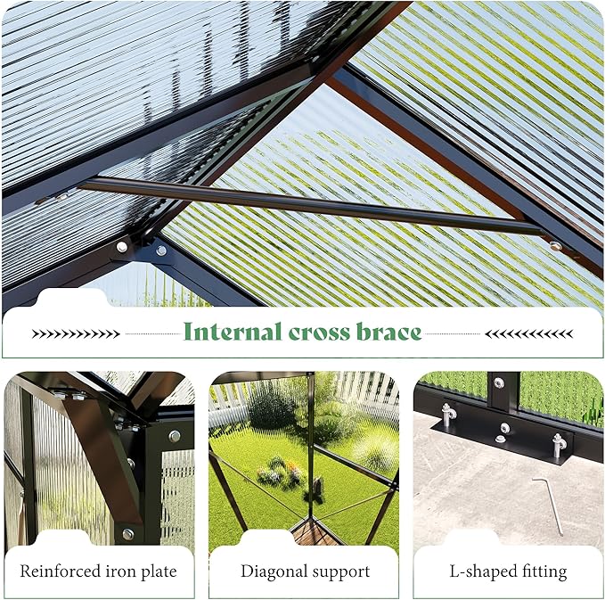AMERLIFE 16.8 x 12 x 7 FT Outdoor Walk-in Greenhouse, Quick-Lock Assembly, Aluminum Frame with 2 Roof Vents, Double Doors & T-Shaped Design for Backyard/Garden, Black