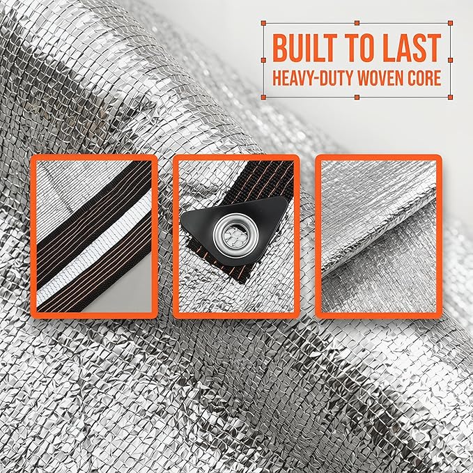 Mindsoft 1 Set Aluminum Shade Cloth 10 x 20 ft Reflective 70% Aluminum Cloth Silver Heat Reflective Tarp for Car Garden Outdoor Pergola Lawn Durable Sunblock Neting Shade Cover with Edge and Hole