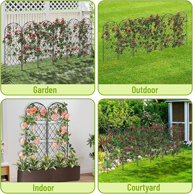 Garden Trellis for Climbing Plants, 6 Pack 75.6"Wx 64.6"H Rustproof Flower Trellis with Black Coating, Outdoor Climbing Rose Trellis Cucumbers Support for Courtyards Lawns (Diamond-shaped grid, 6 Pcs)