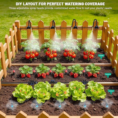 100FT Drip Irrigation Kit, Automatic Garden Watering System with Quick Connect PE Tubing, 2026 New Upgraded Water-Saving Design, 3 Adjustable Nozzles for Yard, Greenhouse, Lawn & Raised Bed Plants