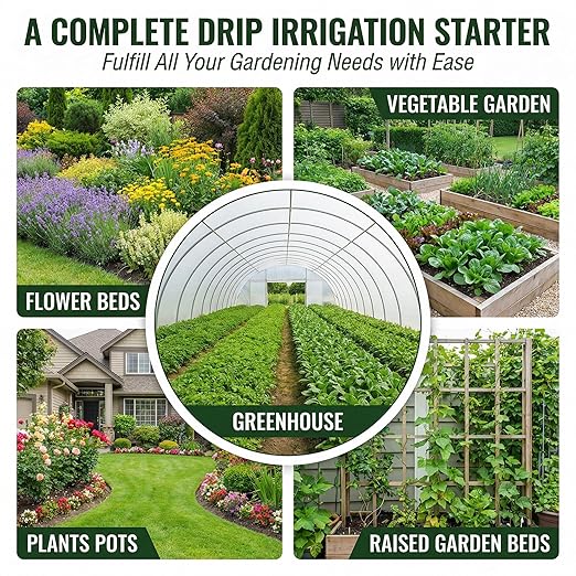 240FT Drip Irrigation System for Garden: 30 Nozzles 1/2" PE Tubing Automatic Watering Kit Adjustable Misting Sprinkler Mister 1/4" Hose for Water Plants Tape Raised Beds Lawn Outdoor Greenhouse