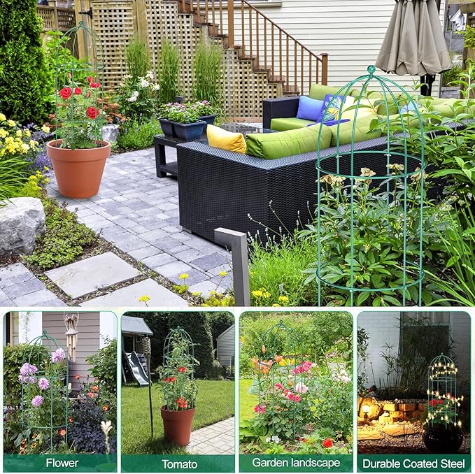 3 Pack Metal Plant Cage Support, 47" H Peony Support Tomato Cage Garden Rose Obelisk Trellis Supports Tower for Clematis Vine Jasmine Supports Outdoor Indoor