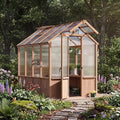 Modern Shade EverBloom 6.5'x8' Wooden Greenhouse, 8' Extra-Tall Cedar Wood Greenhouse with Built-in Outdoor Faucet Kit, Heavy Duty Greenhouse with Built-in Shelving, Power Strip & Ventilation System