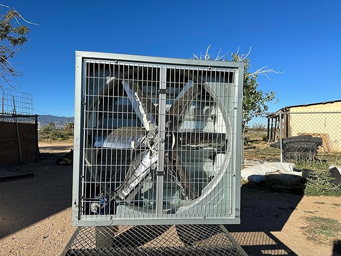 54" Belt Driven Greenhouse Exhaust Fan With Shutter, 50" Blade, 54" Square Housing, 25900 CFM, Commercial Agricultural Barn Shop Ventilation Fan, 1.5HP 240V Motor, Open Box Condition