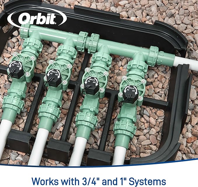 Orbit 57257 4-Valve Preassembled Sprinkler Manifold – Easy Install, Smart Controller Compatible, Works with PVC & Poly Pipe, Includes 4 in-Line Valves