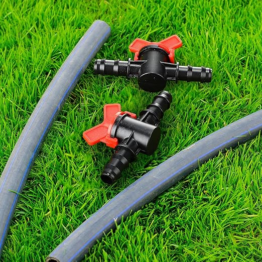 34 Pieces Drip Irrigation Fitting Kit 1/2 Inch Tubing Set, 2 Switch, 8 Tee, 8 Coupling, 8 Elbow and 8 End Cap Plastic Plug, Drip Irrigation Barbed Connector for Compatible Drip or Sprinkler System