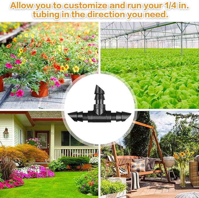 Gardrip Drip Irrigation Tee Fittings：100 Pieces Barbed Tee Irrigation Parts with Sharp End Fits for 1/4 Inch Drip Irrigation Tubing Drip Line T Connectors for Garden Lawn System